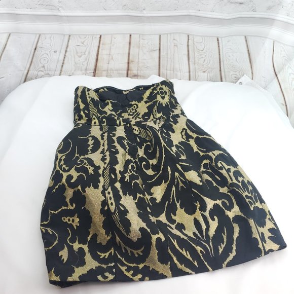 H&M Womens Gold Black Semi Sweetheart Neck Strapless Fully Lined Tube Dress Sz 8 - Picture 4 of 14